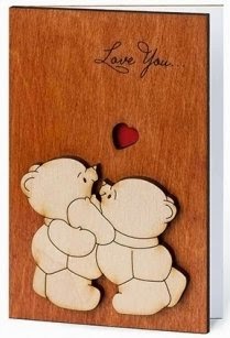 Handmade Sustainable Real WOOD Card! CUTE Teddy Bears FUNNY Love Card UNIQUE Valentine's Day Cards ORIGINAL Anniversary Gift 