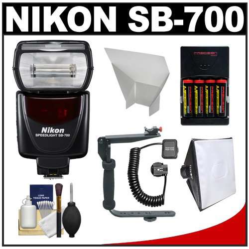Nikon SB-700 AF Speedlight Flash with Bracket + Shoe Cord + Softbox + Bounce Reflecter + Batteries &amp, Charger + for D40, D60, D3000, D3100, D5000, D5100, D7000, D300s, D3 &amp, D3s Digital SLR Cameras