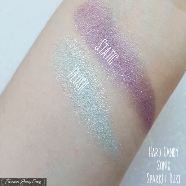 Hard Candy Sonic Sparkle Dust swatches on arm, Plush and Static