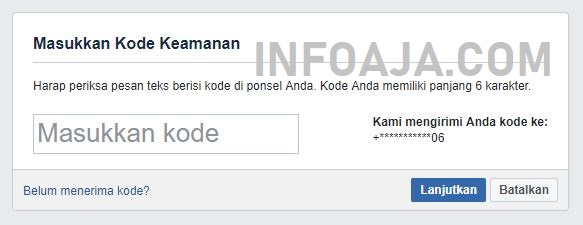 Kode keamanan dari Facebook