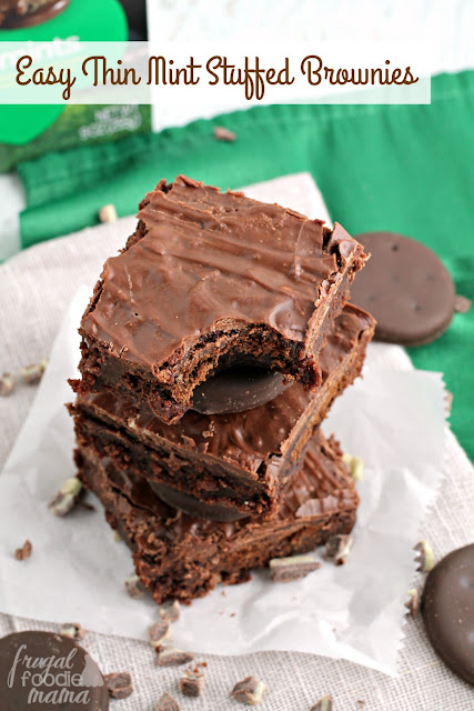 These Easy Thin Mint Stuffed Brownies are stuffed with your favorite Girl Scout cookies & a double dose of Andes mints. A chocolate & mint lover's dream come true.