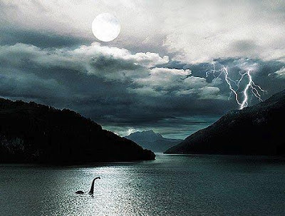 Amazing Loch Ness landscape with Nessie