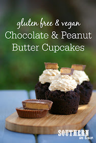 Vegan Chocolate and Peanut Butter Cupcakes - healthy, low fat, gluten free, peanut butter frosting, egg free, dairy free, peanut butter cup cupcakes, healthy birthday cakes