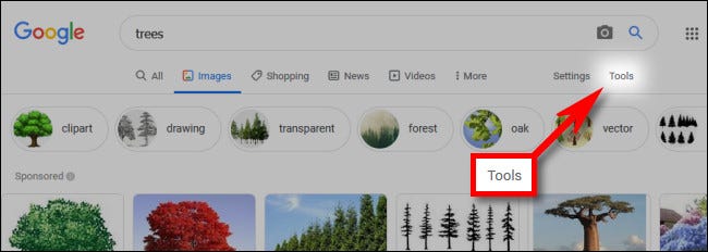 في نتائج صور Google ، انقر على "أدوات".