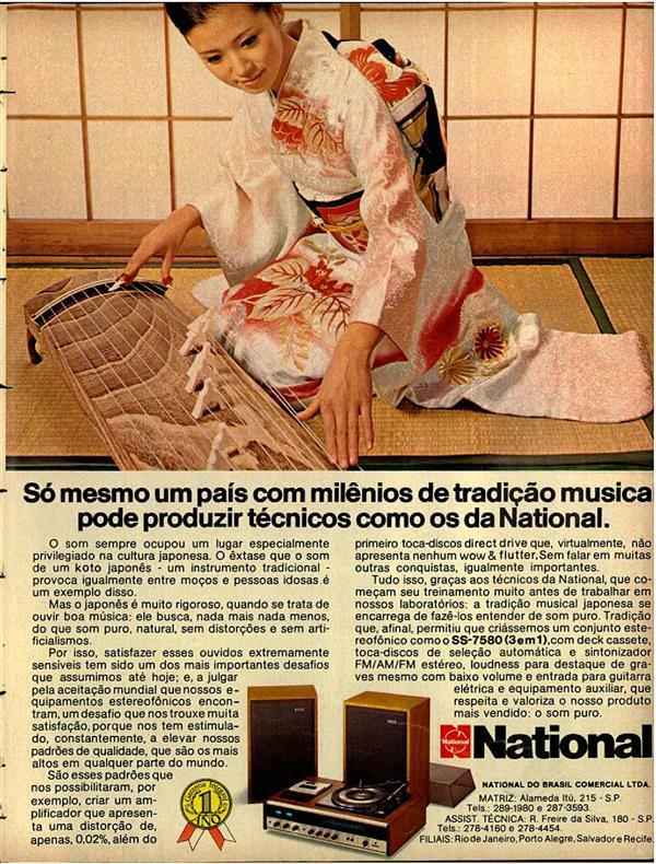 Anúncio de 1976 promovendo a linha de equipamentos de som da marca National