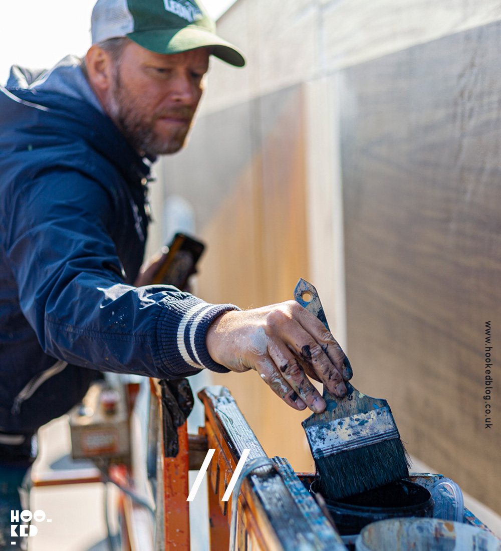 Leon Keer at work painting his 3d mural fragile in Ostend