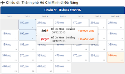 Giá vé máy bay HCM đi Đà Nẵng tháng 12
