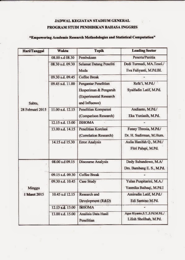 SUSUNAN ACARA STADIUM GENERAL 2015 - ENGLISH EDUCATION 