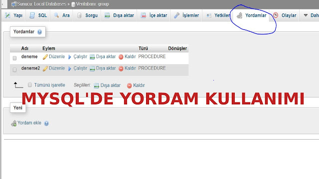 mysqlde yordam kullanımı