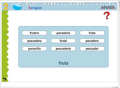 "Palabras derivadas" (Actividad interactiva de Lengua Española de Primaria)