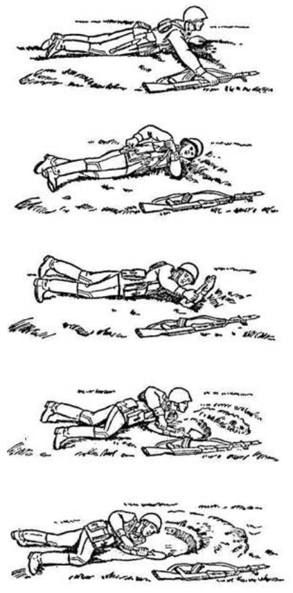 Последовательность открытия одиночного окопа лежа