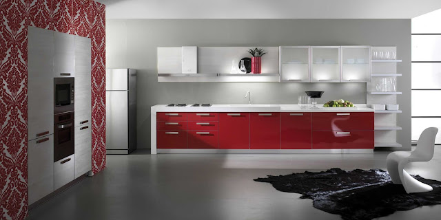 Model Desain Kitchen Sets Merah Minimalis Modern