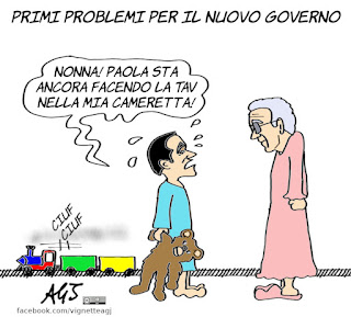 di maio, paola de micheli, infrastrutture, trasporti, tav, no tav, si tav, conte bis, nuovo governo, satira, vignetta