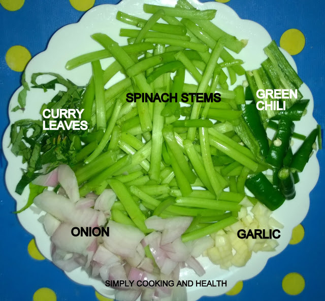 Ingredients for Spinach stem sothi  (soup)