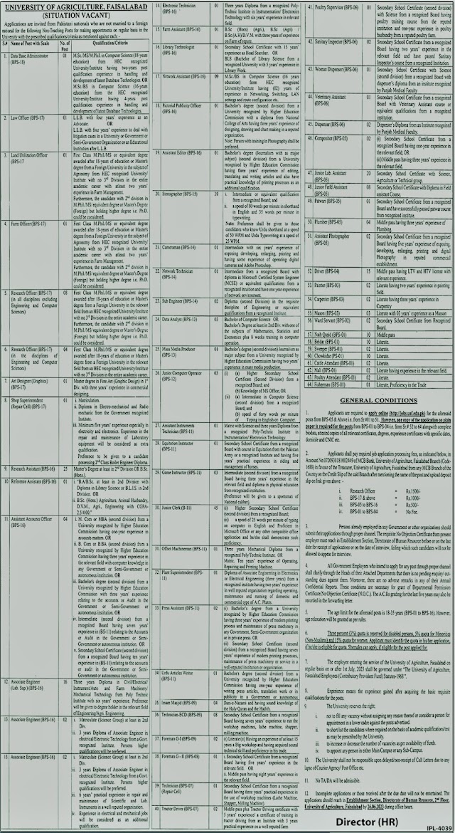 latest government jobs at University of agriculture Faisalabad Punjab 2023