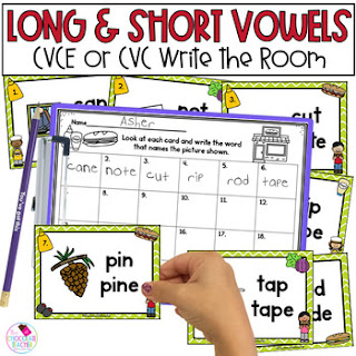 Use these CVC and CVCe cards as a write the room or Scoot activity as you are practicing phonics with your students.
