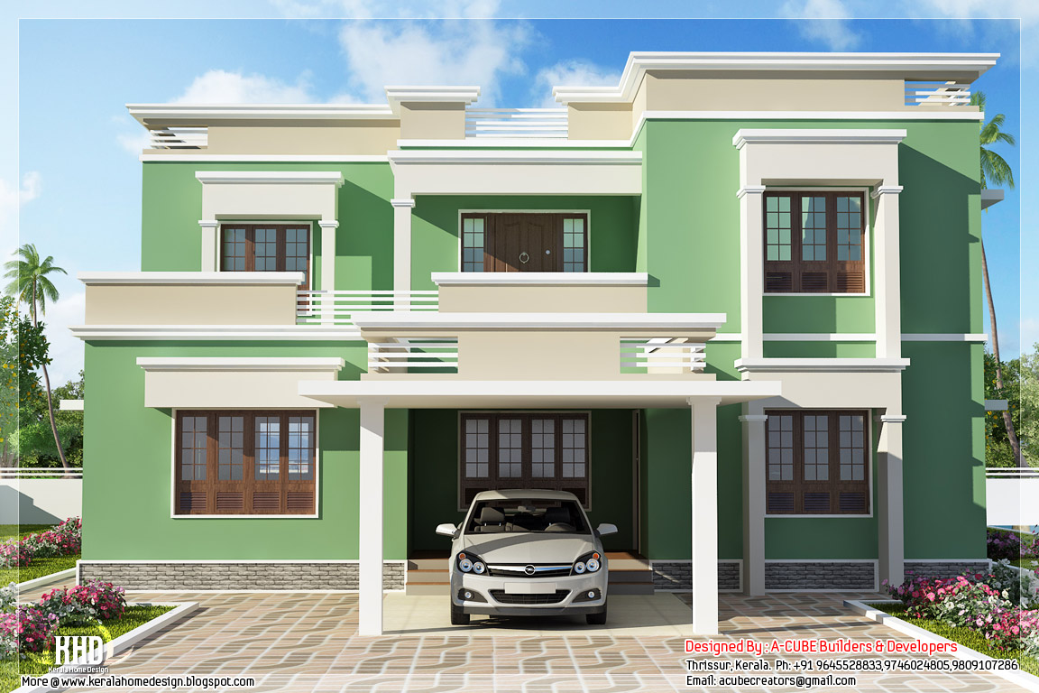 Indian flat roof villa in 2305 sq.feet  Kerala home design and floor plans