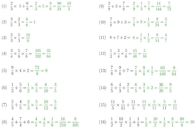 Exercícios de multiplicação e divisão de fração