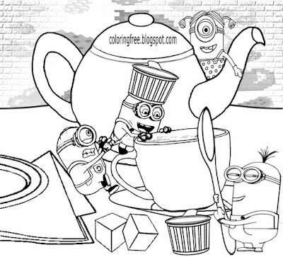 Childrens simple fun drawing of Minion free to color online tea time ace coloring sheets to printout