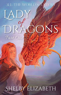 A young woman with bright orange hair stands with her eyes contentedly closed, her hand is raised to gently rest on the snout of a dragon whose scales are the same orange as her hair.