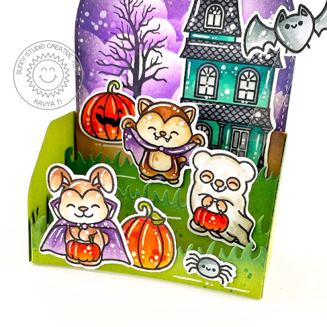 Sunny Studio Stamps: Too Cute to Spook Card by Kavya (featuring Slimline Dies, Stitched Arch Dies)