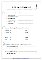 exercices sur les contraires ce1 fiche complète