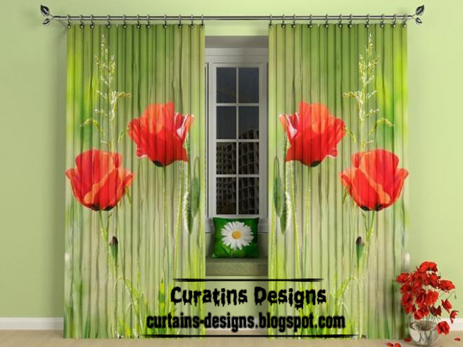 Modern green panel curtain style for living room | Curtain Designs ...