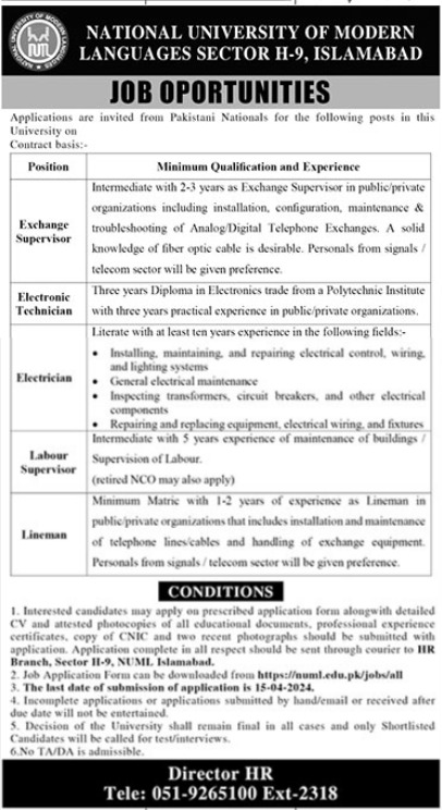 Jobs in National University of Modern Languages NUML