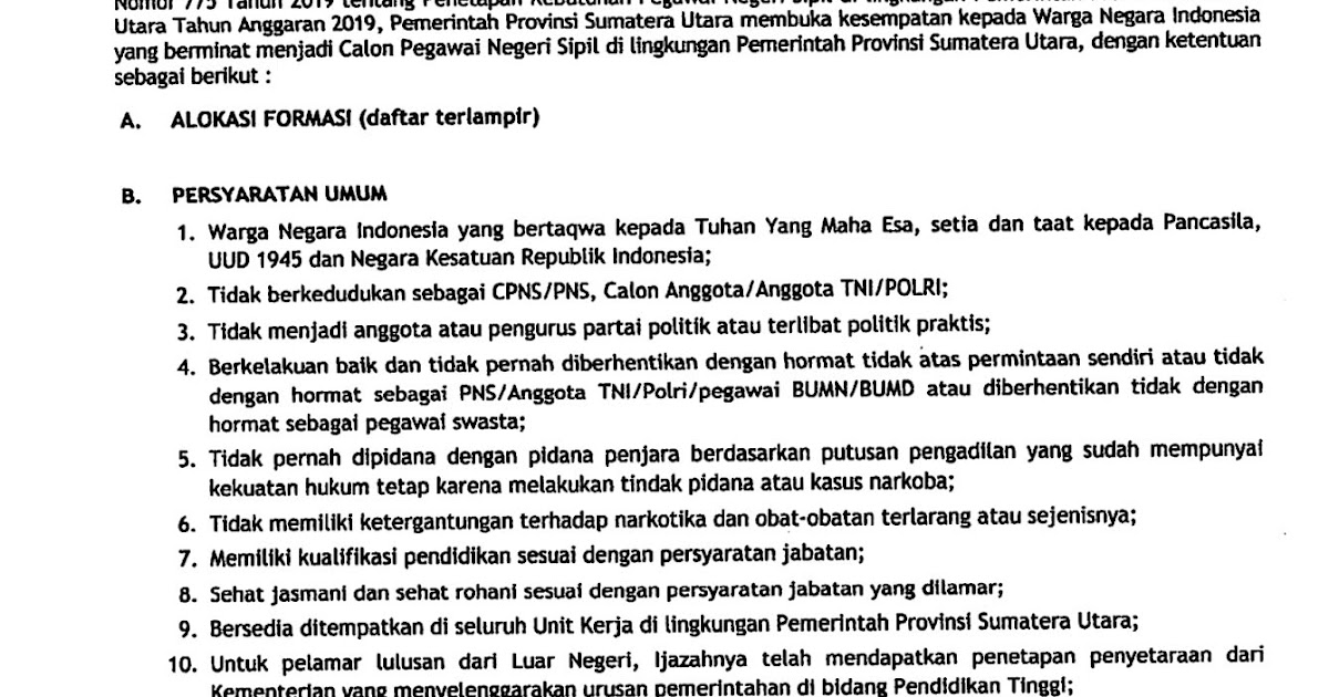 Lowongan Kerja Lowongan CPNS Pemprov Sumatera Utara   [306 Formasi]   April 2024