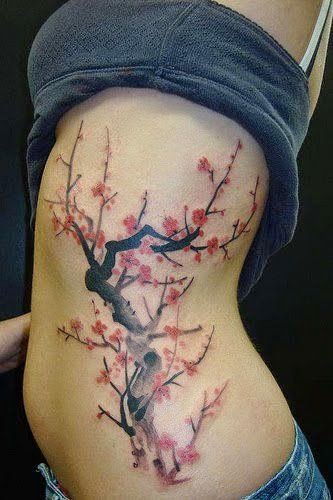 Women Hip Tree Tattoo Design, Women Hip Flowers Tree Tattoo, Flower Tree Tattoo For Women, Women With Tree Flower Tattoos, Women, Parts, Flower,