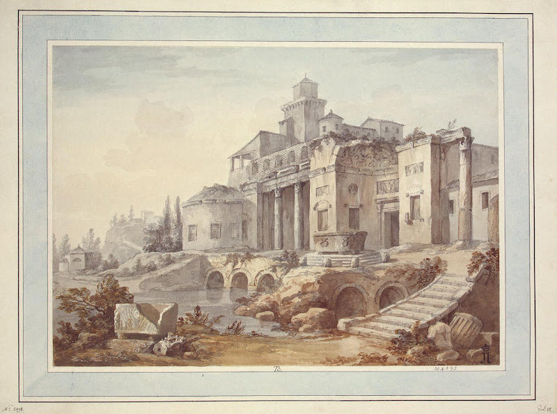 Country-House on Ancient Ruins, B by Charles-Louis Clerisseau - Architecture, Landscape Drawings from Hermitage Museum