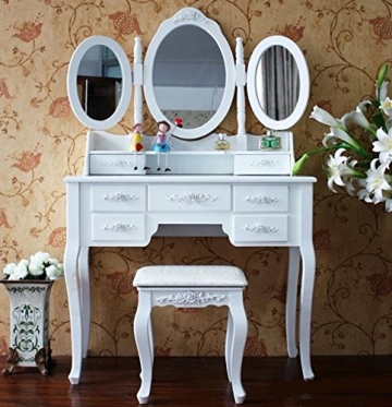 white small makeup vanity table with stool and storage, vanity dressing table set