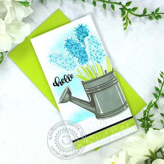 Sunny Studio Stamps: Spring Bouquet Everyday Card by Cathy Chapdelaine (featuring Watering Can, Ribbon & Lace Border Dies)