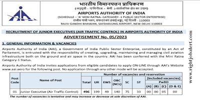 496 Junior Executive - Air Traffic Control BSc BE BTech Engineering Job Vacancies in Airports Authority of India