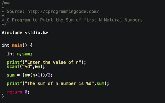 C Program to Calculate the Sum of N Natural Numbers