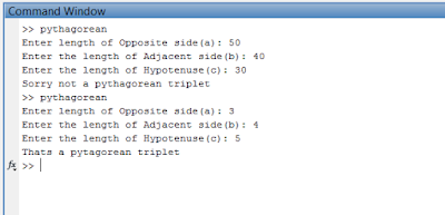 Check if the user has entered pythagorean triplet, using Matlab - Matlab session