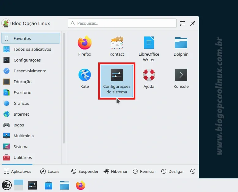 Abra o menu de aplicativos e clique em 'Configurações do sistema'