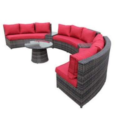 6 Piece Curved Bench Conversation Set,Rattan Sectional Sofa Set, Outdoor Furniture, Curved Patio Furniture, Modern Curved Sectionals, Curved Sectional, Curved Patio Furniture,