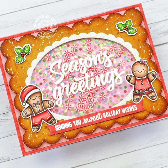 Sunny Studio Stamps: Holiday Greetings Holiday Card by Marine Simon (featuring Christmas Cookies, Frilly Frame Dies, Scalloped Oval Mat Dies, Stitched Oval Dies)