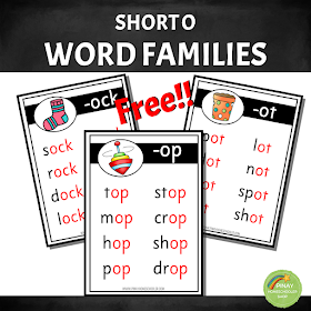 FREE Short O Vowel Word Family Lists