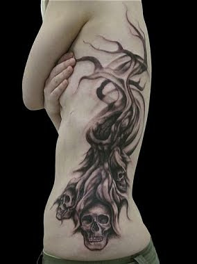 Skull Tree Rib Tattoo Designs