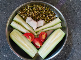 Ridge gourd, Cucumber, Green gram sprouts, Tomato, Coconut