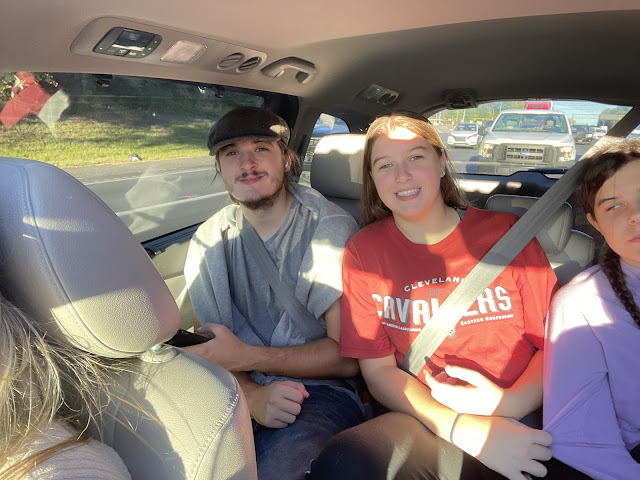 A selfie of you, Elizabeth, and Andy in the car maybe on the way to the beach.