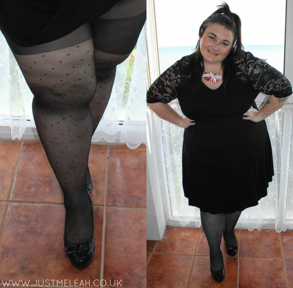 Outfit  Scarlett & Jo black lace dress & polka tights* - Love Leah