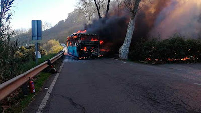 Una guagua se incendia en Firgas y provoca conato incendio forestal
