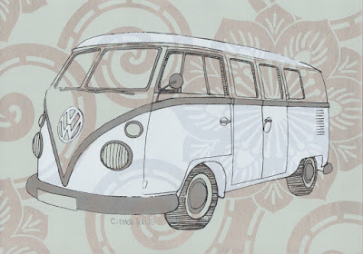Screenprint Collage of Volkswagen T1 Split Screen Camper Van Micro Bus