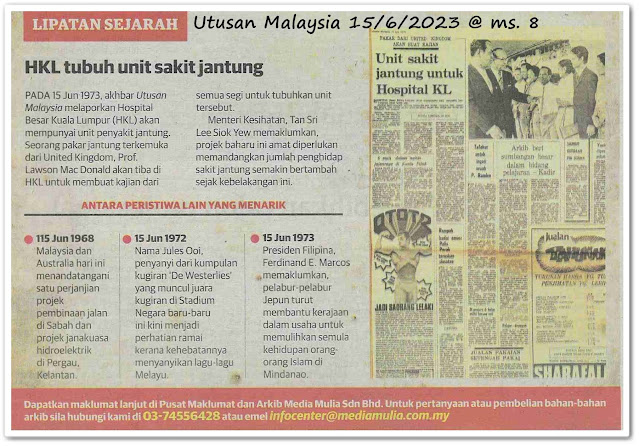 Lipatan sejarah 15 Jun - Keratan akhbar Utusan Malaysia 15 Jun 2023