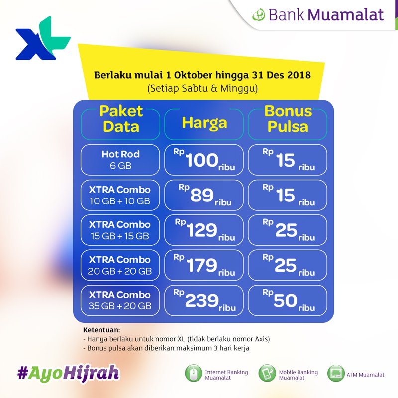 Bank Muamalat - Promo Bonus Pulsa XL Setiap Sabtu & Minggu (s.d 31 Des 2018)