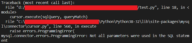 Not all parameters were used in the SQL statement (mysql.connector.errors.ProgrammingError with Python)
