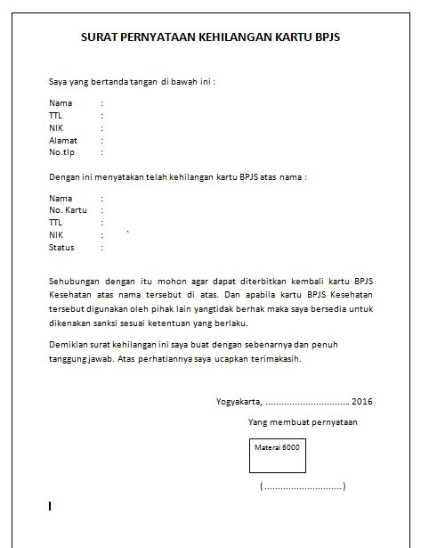 Contoh Surat Pernyataan Kehilangan - Gambar Con